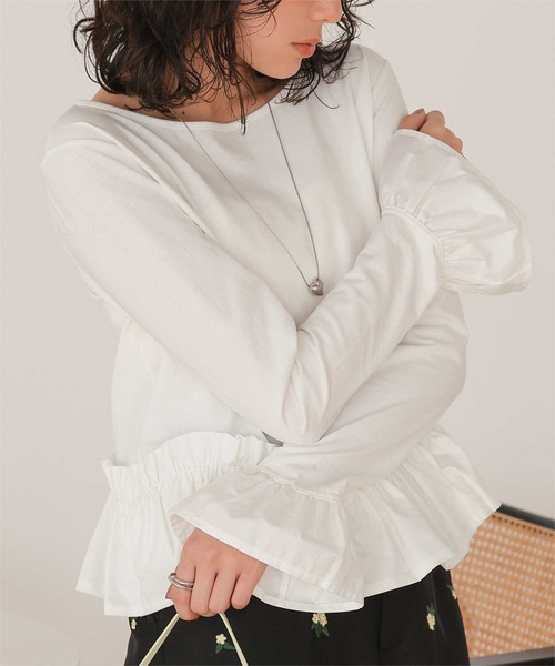 titivate(ティティベイト)の「裾フリルデザインロングスリーブTシャツ(Tシャツ/カットソー・レディース・ブラック/ホワイト系その他/オフホワイト・L/M/S)」の11枚目の写真