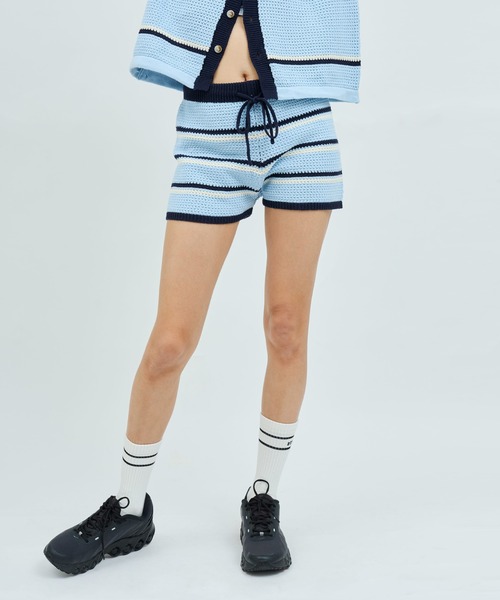 atmos pink(アトモスピンク)の「atmos pink Boder Knit Short Pants / アトモス ピンク ボーダーニット ショート パンツ(その他パンツ・レディース・ブルー/ホワイト・FREE)」の8枚目の写真