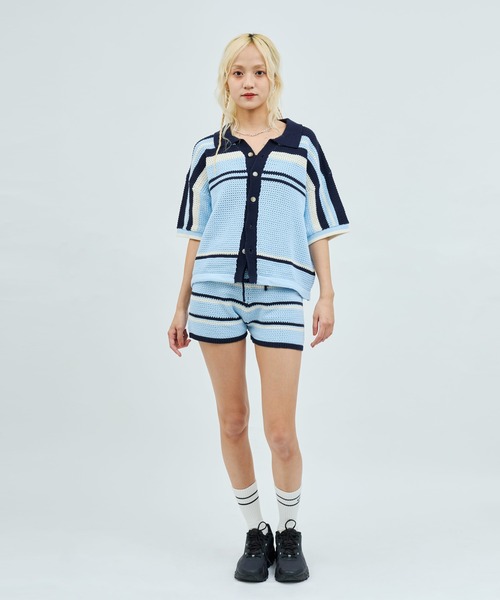 atmos pink(アトモスピンク)の「atmos pink Boder Knit Short Pants / アトモス ピンク ボーダーニット ショート パンツ(その他パンツ・レディース・ブルー/ホワイト・FREE)」の7枚目の写真