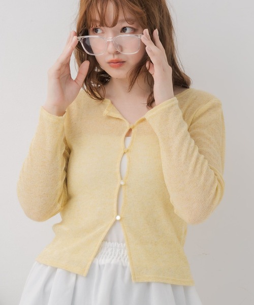 RETRO GIRL（レトロガール）の「メランジシアーNTカーデ（ニット/セーター・レディース・ライトグレー/イエロー/ブラック/ブルー・FREE）」の4枚目の写真