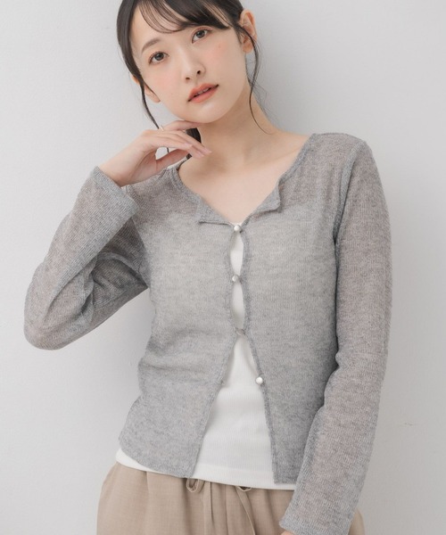 RETRO GIRL（レトロガール）の「メランジシアーNTカーデ（ニット/セーター・レディース・ライトグレー/イエロー/ブラック/ブルー・FREE）」の2枚目の写真