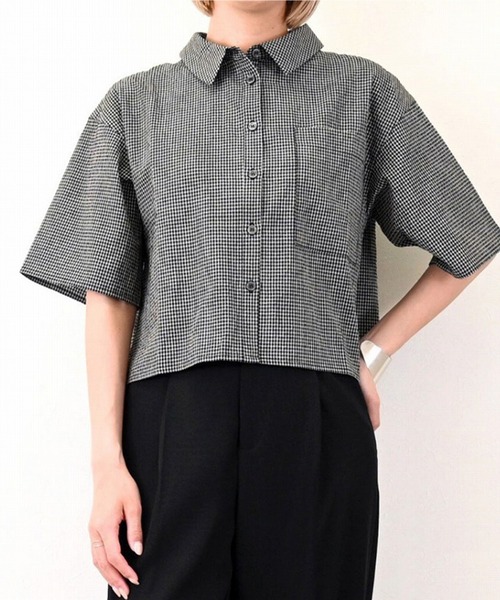 STYLEBLOCK（スタイルブロック）の「チェックハーフスリーブシャツ（シャツ/ブラウス・レディース・ブラック/ベージュ/グリーン・M）」の2枚目の写真