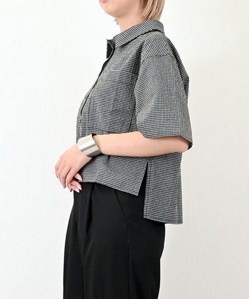 STYLEBLOCK（スタイルブロック）の「チェックハーフスリーブシャツ（シャツ/ブラウス・レディース・ブラック/ベージュ/グリーン・M）」の7枚目の写真
