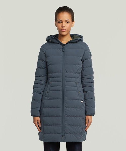 G-STAR（ジースター）の「Foundation Padded Long Jacket/撥水中綿ロングフーデッドコート（ダウンジャケット/コート・レディース・ホワイト系その他/ダークブルー・X-SMALL/SMALL）」の2枚目の写真