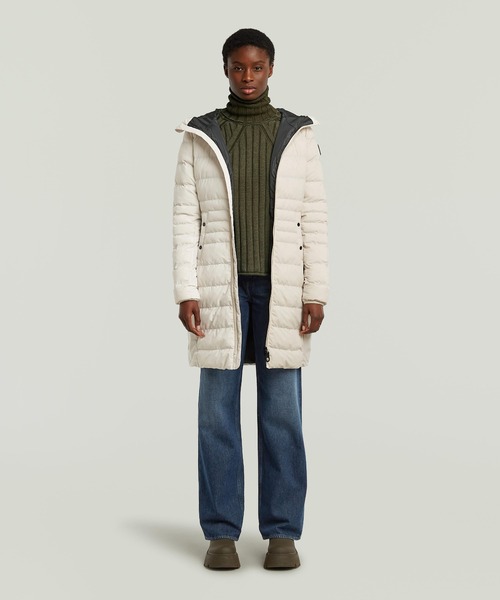 G-STAR（ジースター）の「Foundation Padded Long Jacket/撥水中綿ロングフーデッドコート（ダウンジャケット/コート・レディース・ホワイト系その他/ダークブルー・X-SMALL/SMALL）」の5枚目の写真