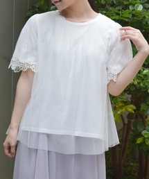 axes femme | レース重ね袖チュールＰＯ(Tシャツ/カットソー)