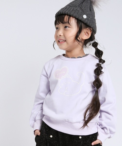 la poche biscuit（ラポシェビスキュイ）の「ハートねこトレーナー（スウェット・キッズ・ラベンダー/チャコールグレー・140/130/120/110/100/90/80）」の2枚目の写真