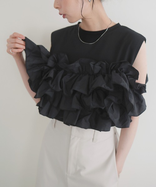 LIAN（リアン）の「フリルビスチェドッキングT（Tシャツ/カットソー・レディース・ブラック/グレー/オフホワイト・FREE）」の12枚目の写真