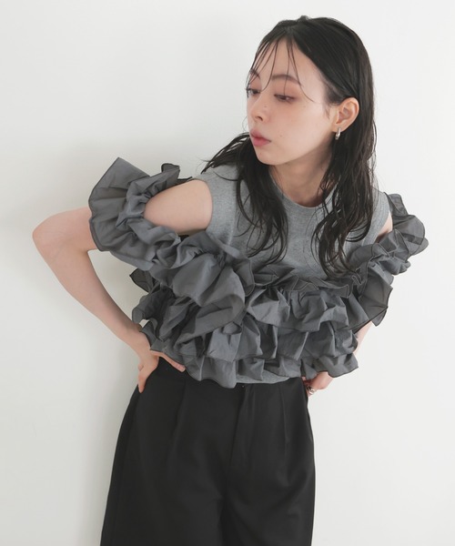 LIAN（リアン）の「フリルビスチェドッキングT（Tシャツ/カットソー・レディース・ブラック/グレー/オフホワイト・FREE）」の20枚目の写真