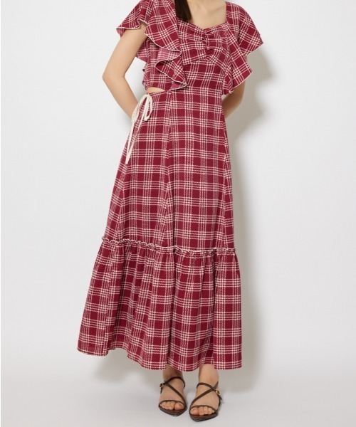 rienda(リエンダ)の「フリルウエストオープンワンピース 夏服(ワンピース・レディース・ホワイト/レッド/ブラック・SMALL/MEDIUM)」の3枚目の写真