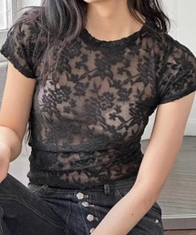 A'GEM/9 × .kom 『.KOM/ドットケーオーエム』 シアーフラワーレースTシャツ