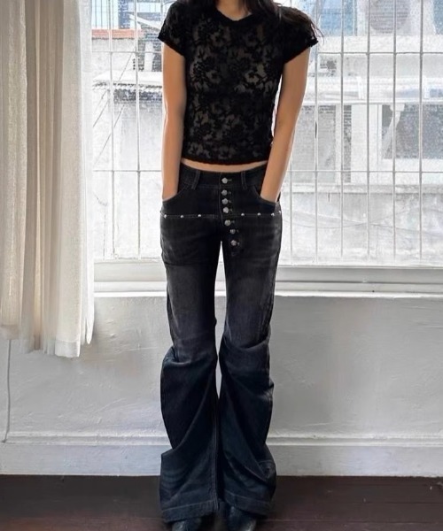tシャツ A'GEM/9 × .kom 「.KOM/ドットケーオーエム」 シアーフラワーレースTシャツ レディース A'GEM/9 × .kom 『.KOM/ドットケーオーエム』 シアーフラワー