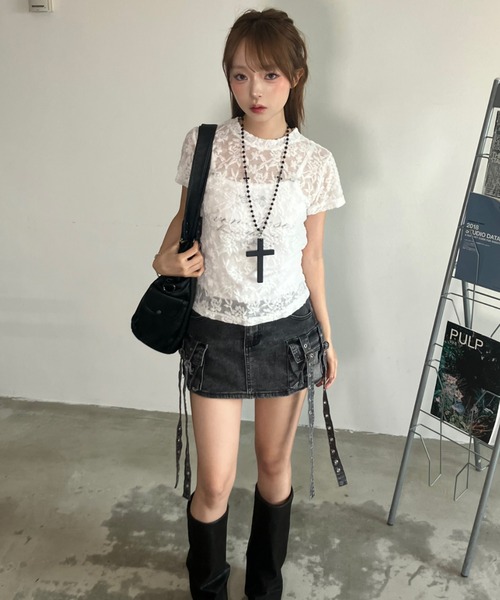 .KOM(ドットコム)の「A'GEM/9 × .kom 『.KOM/ドットケーオーエム』 シアーフラワーレースTシャツ(Tシャツ/カットソー・レディース・ブラック/アイボリー・FREE)」の11枚目の写真