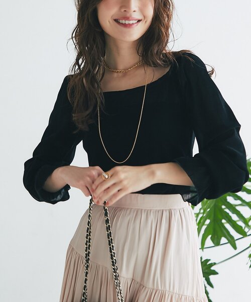 tシャツ 「KAZUMI監修カラーあり」フロッキーチュールスクエアネックカットソー レディース La boutique BonBon｜【KAZUMI監修カラーあり】フロッキー