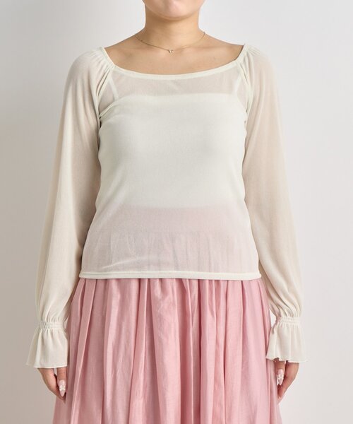 La boutique BonBon（ラブティックボンボン）の「【KAZUMI監修カラーあり】フロッキーチュールスクエアネックカットソー（Tシャツ/カットソー・レディース・オフホワイト/ピンク/ブラック・FREE）」の11枚目の写真