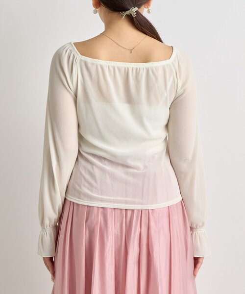 La boutique BonBon（ラブティックボンボン）の「【KAZUMI監修カラーあり】フロッキーチュールスクエアネックカットソー（Tシャツ/カットソー・レディース・オフホワイト/ピンク/ブラック・FREE）」の13枚目の写真