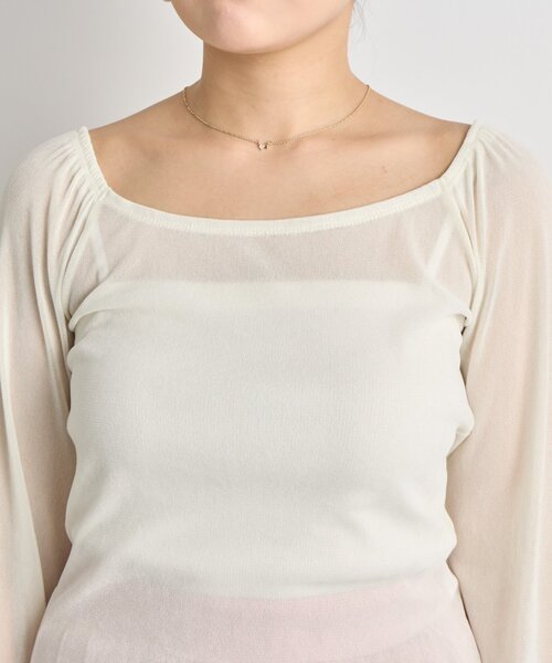 La boutique BonBon（ラブティックボンボン）の「【KAZUMI監修カラーあり】フロッキーチュールスクエアネックカットソー（Tシャツ/カットソー・レディース・オフホワイト/ピンク/ブラック・FREE）」の14枚目の写真