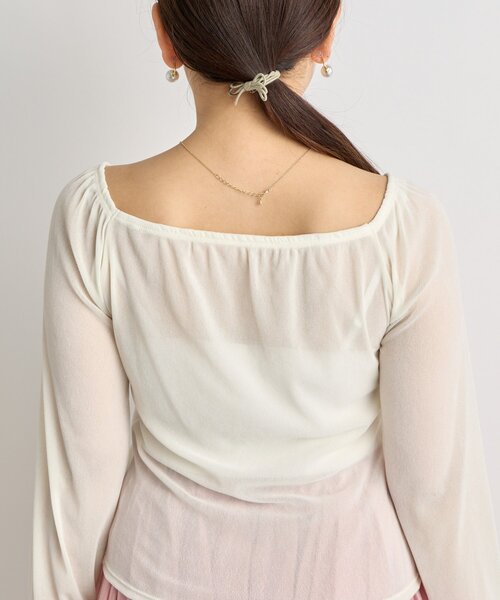 La boutique BonBon（ラブティックボンボン）の「【KAZUMI監修カラーあり】フロッキーチュールスクエアネックカットソー（Tシャツ/カットソー・レディース・オフホワイト/ピンク/ブラック・FREE）」の16枚目の写真