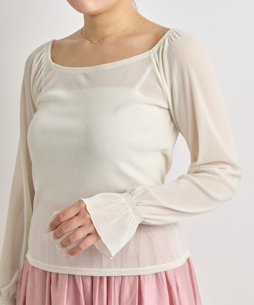 La boutique BonBon（ラブティックボンボン）の「【KAZUMI監修カラーあり】フロッキーチュールスクエアネックカットソー（Tシャツ/カットソー・レディース・オフホワイト/ピンク/ブラック・FREE）」の18枚目の写真