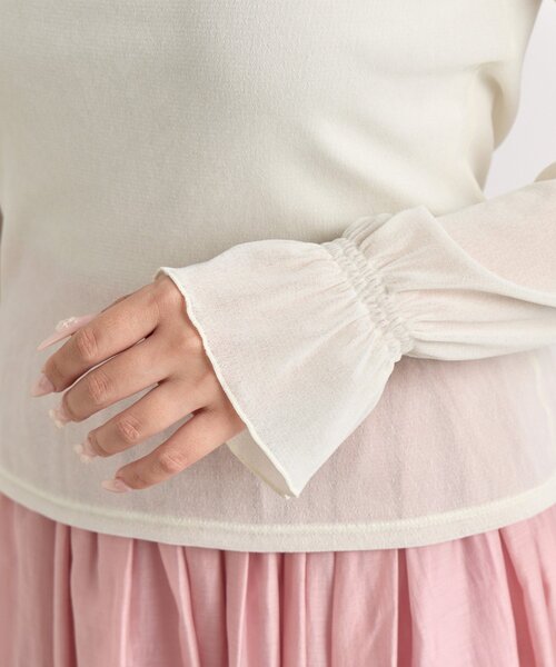 La boutique BonBon（ラブティックボンボン）の「【KAZUMI監修カラーあり】フロッキーチュールスクエアネックカットソー（Tシャツ/カットソー・レディース・オフホワイト/ピンク/ブラック・FREE）」の19枚目の写真