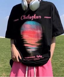 【NOWLE】サンセット ブラー プリント 半袖 Tシャツ