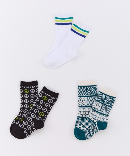 Ocean&Ground（オーシャン&グラウンド）の「ｶｼﾞｭｱﾙｿｯｸｽ3PSET（ソックス/靴下・キッズ・ブラック/グリーン・LARGE/MEDIUM/SMALL）」の2枚目の写真