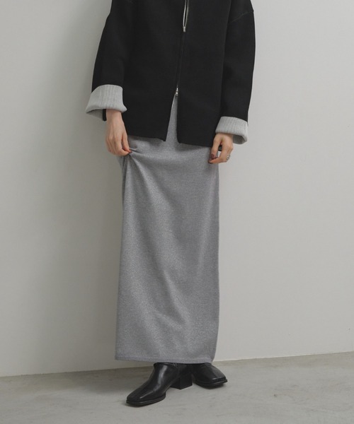 Shelly island（シェリーアイランド）の「ラメニットナロースカート（スカート・レディース・グレー/ブラック/ベージュ・FREE）」の3枚目の写真