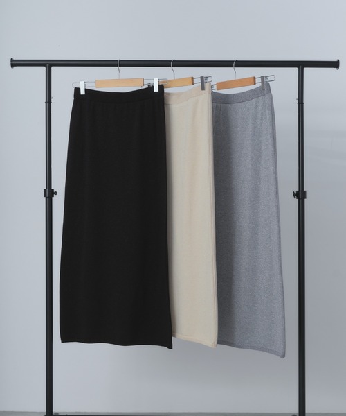 Shelly island（シェリーアイランド）の「ラメニットナロースカート（スカート・レディース・グレー/ブラック/ベージュ・FREE）」の6枚目の写真