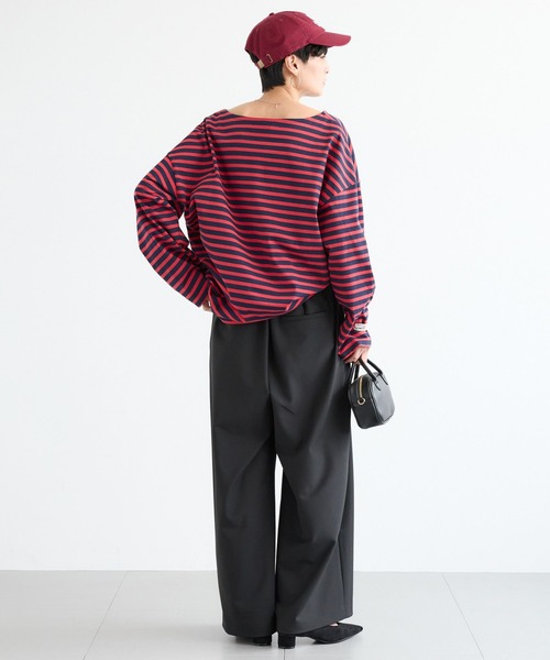 BARNYARDSTORM（バンヤードストーム）の「BARNYARDSTORM / ルーズシルエットボーダープルオーバー / マシンウォッシャブル（Tシャツ/カットソー・レディース・ベージュ/レッド・FREE）」の3枚目の写真