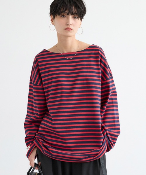 BARNYARDSTORM（バンヤードストーム）の「BARNYARDSTORM / ルーズシルエットボーダープルオーバー / マシンウォッシャブル（Tシャツ/カットソー・レディース・ベージュ/レッド・FREE）」の4枚目の写真