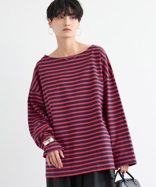 BARNYARDSTORM（バンヤードストーム）の「BARNYARDSTORM / ルーズシルエットボーダープルオーバー / マシンウォッシャブル（Tシャツ/カットソー・レディース・ベージュ/レッド・FREE）」の5枚目の写真