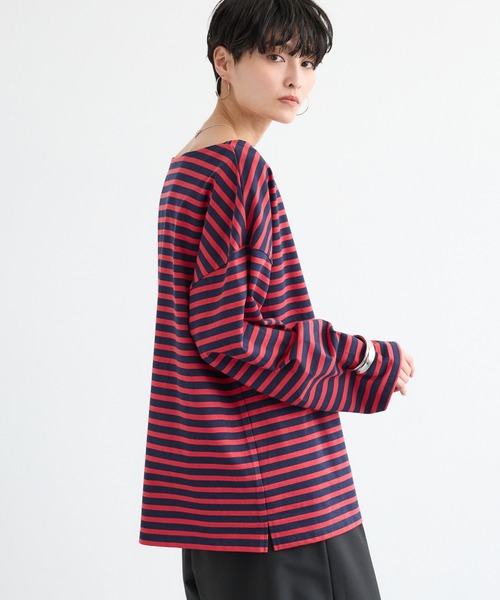 BARNYARDSTORM（バンヤードストーム）の「BARNYARDSTORM / ルーズシルエットボーダープルオーバー / マシンウォッシャブル（Tシャツ/カットソー・レディース・ベージュ/レッド・FREE）」の6枚目の写真