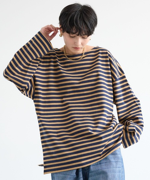 BARNYARDSTORM（バンヤードストーム）の「BARNYARDSTORM / ルーズシルエットボーダープルオーバー / マシンウォッシャブル（Tシャツ/カットソー・レディース・ベージュ/レッド・FREE）」の8枚目の写真