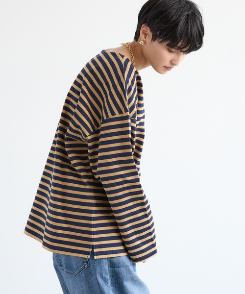 BARNYARDSTORM（バンヤードストーム）の「BARNYARDSTORM / ルーズシルエットボーダープルオーバー / マシンウォッシャブル（Tシャツ/カットソー・レディース・ベージュ/レッド・FREE）」の9枚目の写真