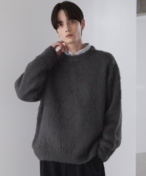 LUENNA（ルエナ）の「【LUENNA】Basic Shaggy Knit Sweater / ベーシック シャギーニットセーター（ニット/セーター・メンズ・グレー/ダークブラウン/ブルーグリーン/ブラック/ブラック系1/ネイビー系1・L/M/S）」の3枚目の写真