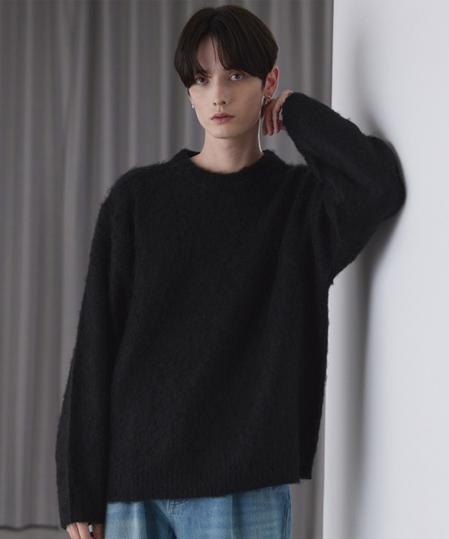 LUENNA（ルエナ）の「【LUENNA】Basic Shaggy Knit Sweater / ベーシック シャギーニットセーター（ニット/セーター・メンズ・グレー/ダークブラウン/ブルーグリーン/ブラック/ブラック系1/ネイビー系1・L/M/S）」の2枚目の写真