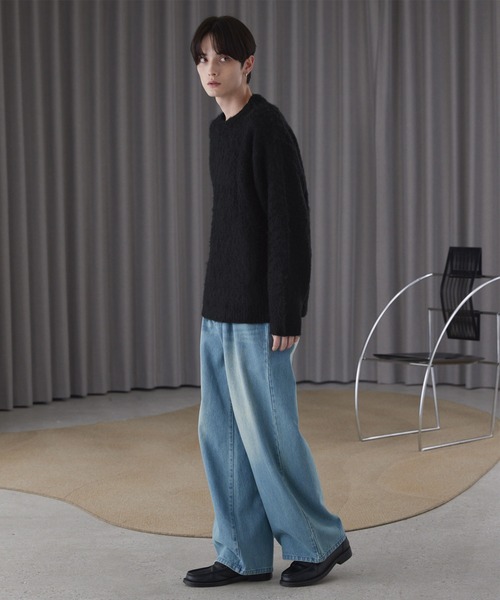 LUENNA（ルエナ）の「【LUENNA】Basic Shaggy Knit Sweater / ベーシック シャギーニットセーター（ニット/セーター・メンズ・グレー/ダークブラウン/ブルーグリーン/ブラック/ブラック系1/ネイビー系1・L/M/S）」の14枚目の写真