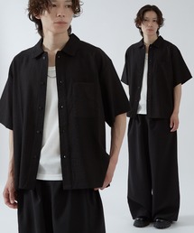 リネンシャツ 半袖」に該当するブラック/黒色系のメンズ