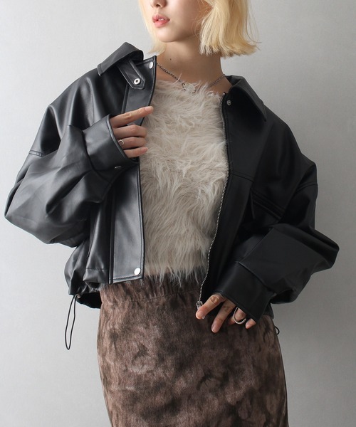 SpRay（スプレイ）の「ヴィンテージレザーショートブルゾン（ブルゾン・レディース・ブラウン/ブラック・FREE）」の2枚目の写真