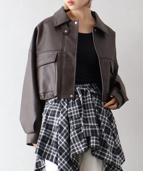 SpRay（スプレイ）の「ヴィンテージレザーショートブルゾン（ブルゾン・レディース・ブラウン/ブラック・FREE）」の5枚目の写真