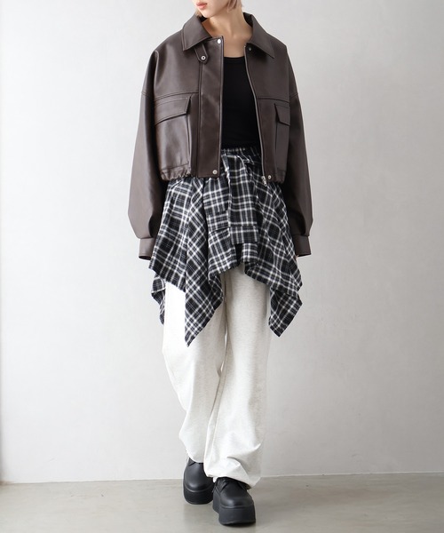 SpRay（スプレイ）の「ヴィンテージレザーショートブルゾン（ブルゾン・レディース・ブラウン/ブラック・FREE）」の6枚目の写真