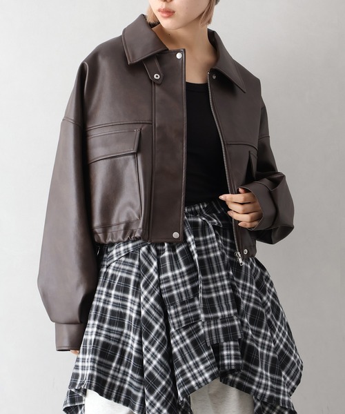 SpRay（スプレイ）の「ヴィンテージレザーショートブルゾン（ブルゾン・レディース・ブラウン/ブラック・FREE）」の7枚目の写真