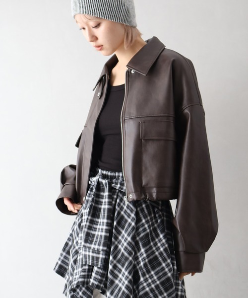 SpRay（スプレイ）の「ヴィンテージレザーショートブルゾン（ブルゾン・レディース・ブラウン/ブラック・FREE）」の8枚目の写真