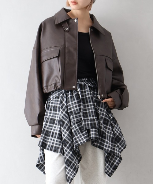 SpRay（スプレイ）の「ヴィンテージレザーショートブルゾン（ブルゾン・レディース・ブラウン/ブラック・FREE）」の11枚目の写真