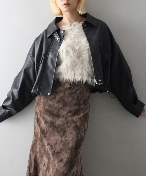 SpRay（スプレイ）の「ヴィンテージレザーショートブルゾン（ブルゾン・レディース・ブラウン/ブラック・FREE）」の12枚目の写真