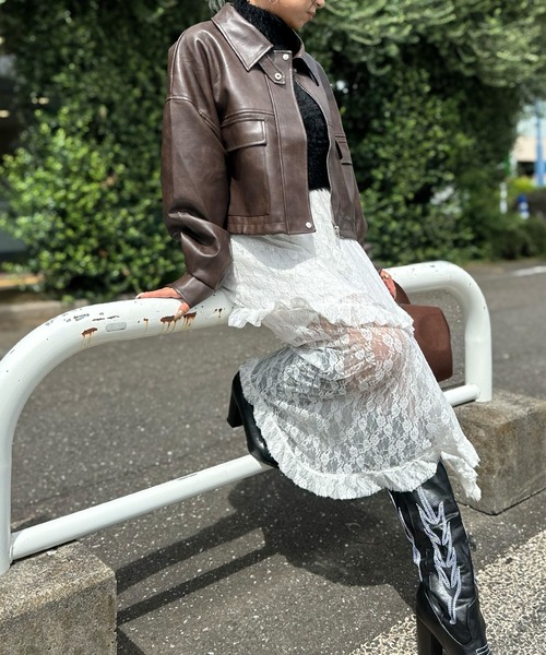 SpRay（スプレイ）の「ヴィンテージレザーショートブルゾン（ブルゾン・レディース・ブラウン/ブラック・FREE）」の20枚目の写真