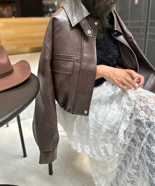 SpRay（スプレイ）の「ヴィンテージレザーショートブルゾン（ブルゾン・レディース・ブラウン/ブラック・FREE）」の21枚目の写真