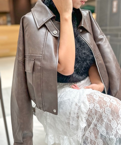 SpRay（スプレイ）の「ヴィンテージレザーショートブルゾン（ブルゾン・レディース・ブラウン/ブラック・FREE）」の22枚目の写真