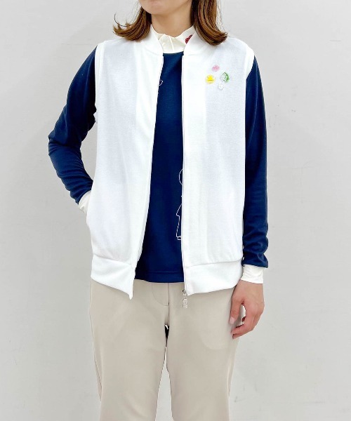 Picone CLUB(ピッコーネクラブ)の「【オンラインストア・店舗限定商品】コットン混パイルジップベスト(ベスト・レディース・ネイビー/ホワイト・S/M)」の7枚目の写真
