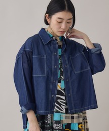 デニム×シアー切替ビッグシャツ